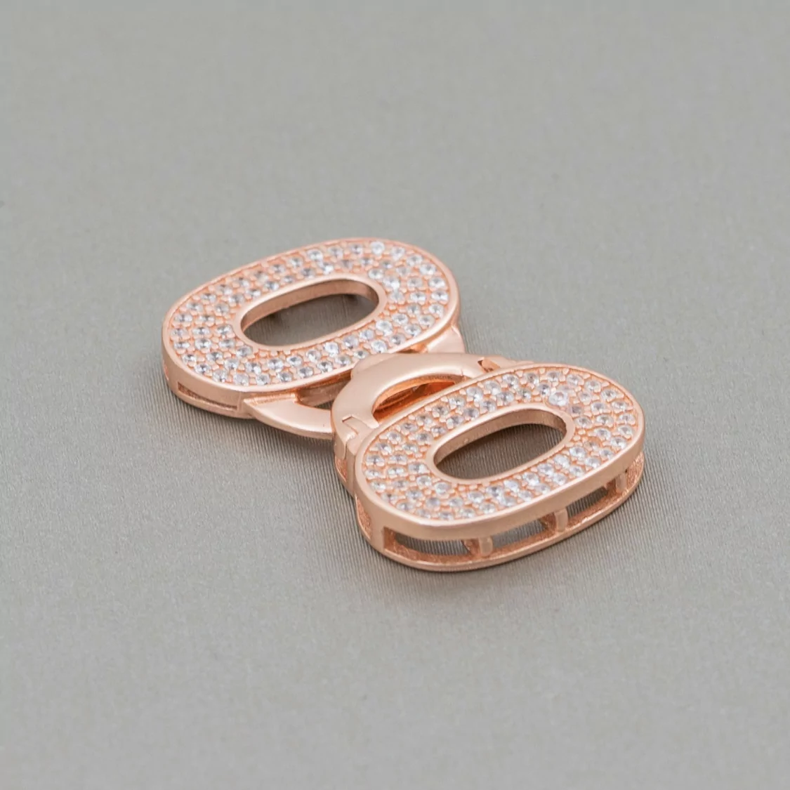 Chiusura Di Argento 925 Con Zirconi Micropave Multifilo 17x27mm 2pz Oro Rosa-CHIUSURE DI ARGENTO | Worldofjewel.com