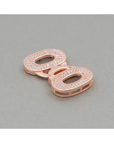 Chiusura Di Argento 925 Con Zirconi Micropave Multifilo 17x27mm 2pz Oro Rosa-CHIUSURE DI ARGENTO | Worldofjewel.com