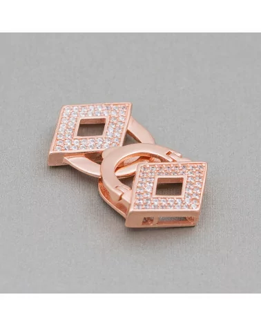 Chiusura Di Argento 925 Con Zirconi Micropave Multifilo 17x28mm Rombi Oro Rosa 2pz-CHIUSURE DI ARGENTO | Worldofjewel.com