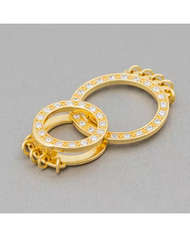 Chiusura Di Argento 925 Con Zirconi Tondo Forato 20x33mm 2pz Dorato-CHIUSURE DI ARGENTO | Worldofjewel.com