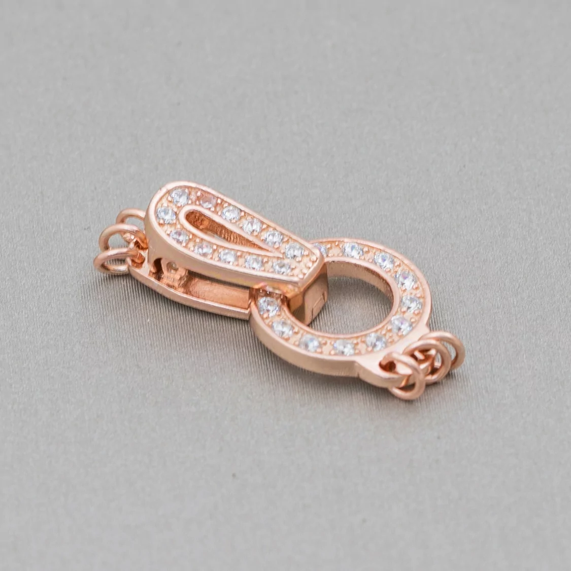 Chiusura Di Argento 925 Con Zirconi Tondo Forato A 3 Fili 25x12mm 3pz Oro Rosa-CHIUSURE DI ARGENTO | Worldofjewel.com