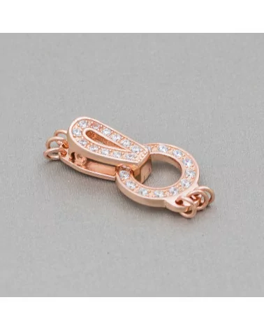 Chiusura Di Argento 925 Con Zirconi Tondo Forato A 3 Fili 25x12mm 3pz Oro Rosa-CHIUSURE DI ARGENTO | Worldofjewel.com