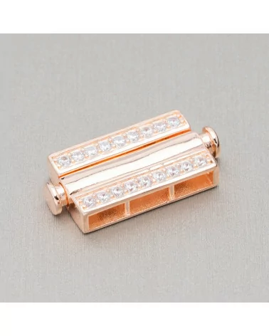 Chiusura Di Argento 925 Multifilo Con Zirconi Con Meccanismo a Pulsante 12,5x25mm 1pz Oro Rosa-CHIUSURE DI ARGENTO | Worldofjewel.com