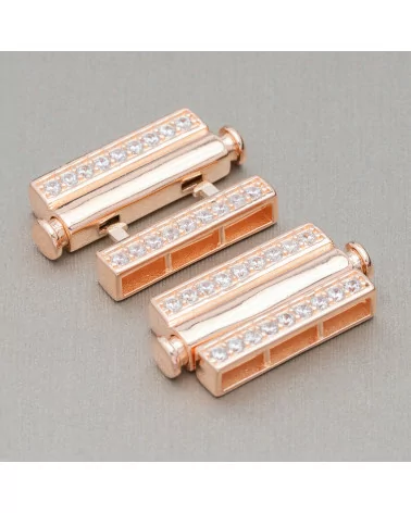 Chiusura Di Argento 925 Multifilo Con Zirconi Con Meccanismo a Pulsante 12,5x35mm 1pz Oro Rosa-CHIUSURE DI ARGENTO | Worldofjewel.com