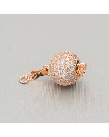 Chiusura Di Ottone Pallina Strass 8mm 5pz Oro Rosa-CHIUSURE DI OTTONE E BRONZO | Worldofjewel.com