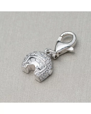 Ciondolo Pendente Charms Di Argento 925 Casco Con Visiera E Zirconi Con Moschettone 11x23mm 4Pz-ARGENTO 925 DESIGN ITALY | Worldofjewel.com