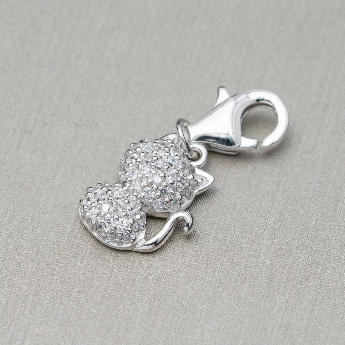 Ciondolo Pendente Charms Di Argento 925 Gattino Con Zirconi E Moschettone 10x35mm 4pz-ARGENTO 925 DESIGN ITALY | Worldofjewel.com