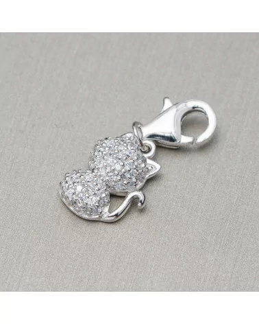 Ciondolo Pendente Charms Di Argento 925 Gattino Con Zirconi E Moschettone 10x35mm 4pz-ARGENTO 925 DESIGN ITALY | Worldofjewel.com