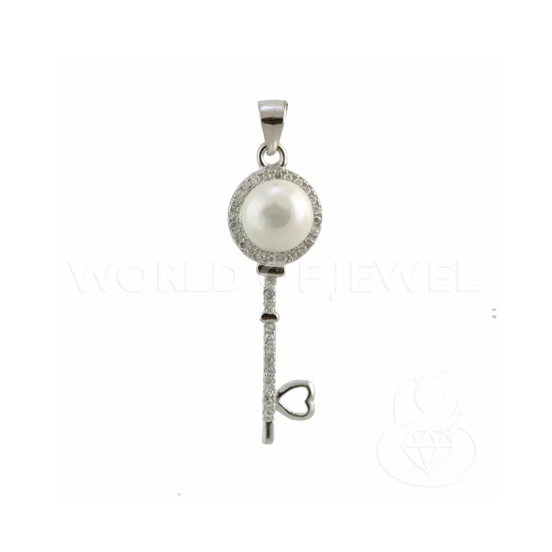 Ciondolo Pendente Di Argento 925 Chiave Con Zirconi E Perle 11x39mm-ARGENTO 925 DESIGN ITALY | Worldofjewel.com