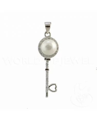 Ciondolo Pendente Di Argento 925 Chiave Con Zirconi E Perle 11x39mm-ARGENTO 925 DESIGN ITALY | Worldofjewel.com