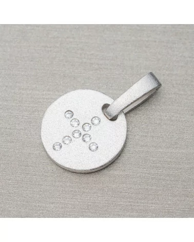 Ciondolo Pendente Di Argento 925 Coin Satinato 13mm Con Zirconi Incastonati A Croce 5pz Rodiato-ARGENTO 925 DESIGN ITALY | Worldofjewel.com