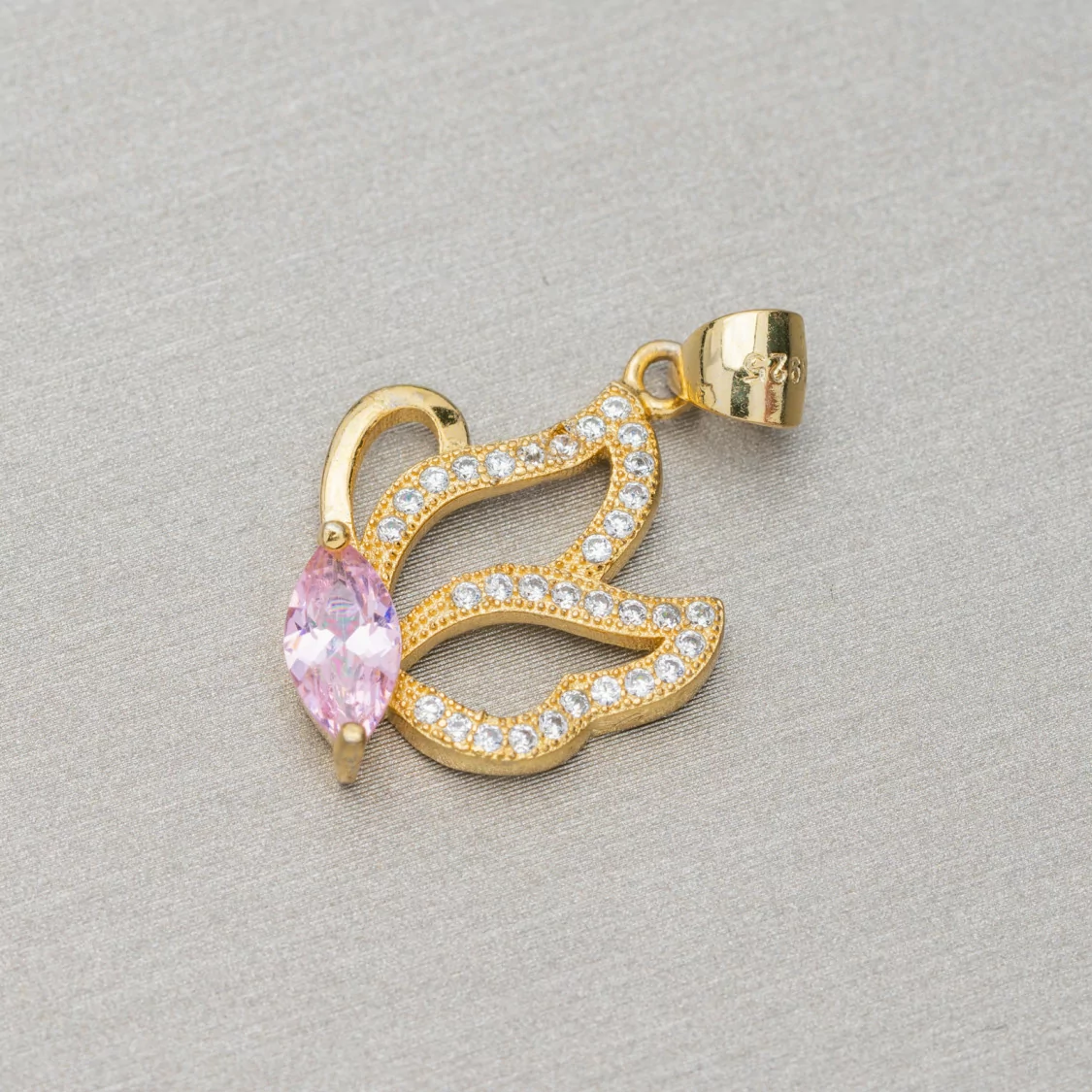 Ciondolo Pendente Di Argento 925 Con Zirconi Farfalla 15x26mm 3pz Dorato Rosa-ARGENTO 925 DESIGN ITALY | Worldofjewel.com