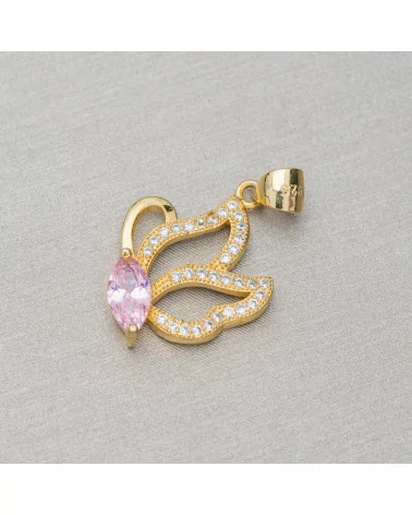 Ciondolo Pendente Di Argento 925 Con Zirconi Farfalla 15x26mm 3pz Dorato Rosa-ARGENTO 925 DESIGN ITALY | Worldofjewel.com