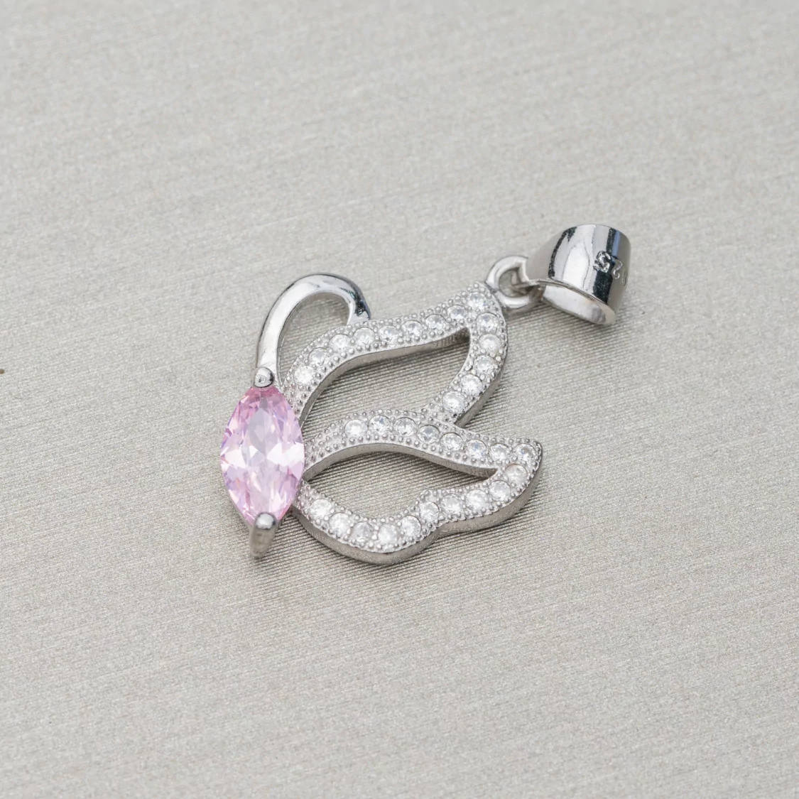 Ciondolo Pendente Di Argento 925 Con Zirconi Farfalla 15x26mm 3pz Rodiato Rosa-ARGENTO 925 DESIGN ITALY | Worldofjewel.com