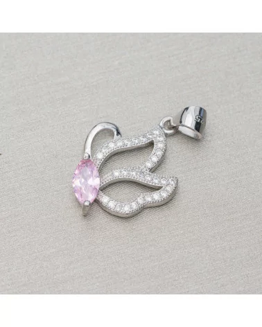 Ciondolo Pendente Di Argento 925 Con Zirconi Farfalla 15x26mm 3pz Rodiato Rosa-ARGENTO 925 DESIGN ITALY | Worldofjewel.com