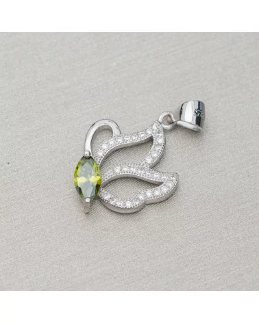 Ciondolo Pendente Di Argento 925 Con Zirconi Farfalla 15x26mm 3pz Rodiato Verde-ARGENTO 925 DESIGN ITALY | Worldofjewel.com