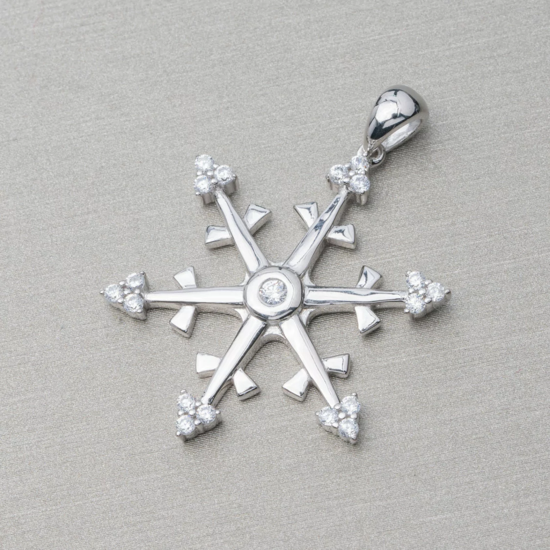 Ciondolo Pendente Di Argento 925 Con Zirconi Fiocco Di Neve 30mm-ARGENTO 925 DESIGN ITALY | Worldofjewel.com