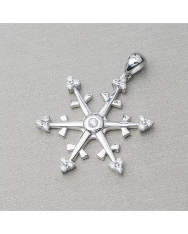 Ciondolo Pendente Di Argento 925 Con Zirconi Fiocco Di Neve 30mm-ARGENTO 925 DESIGN ITALY | Worldofjewel.com