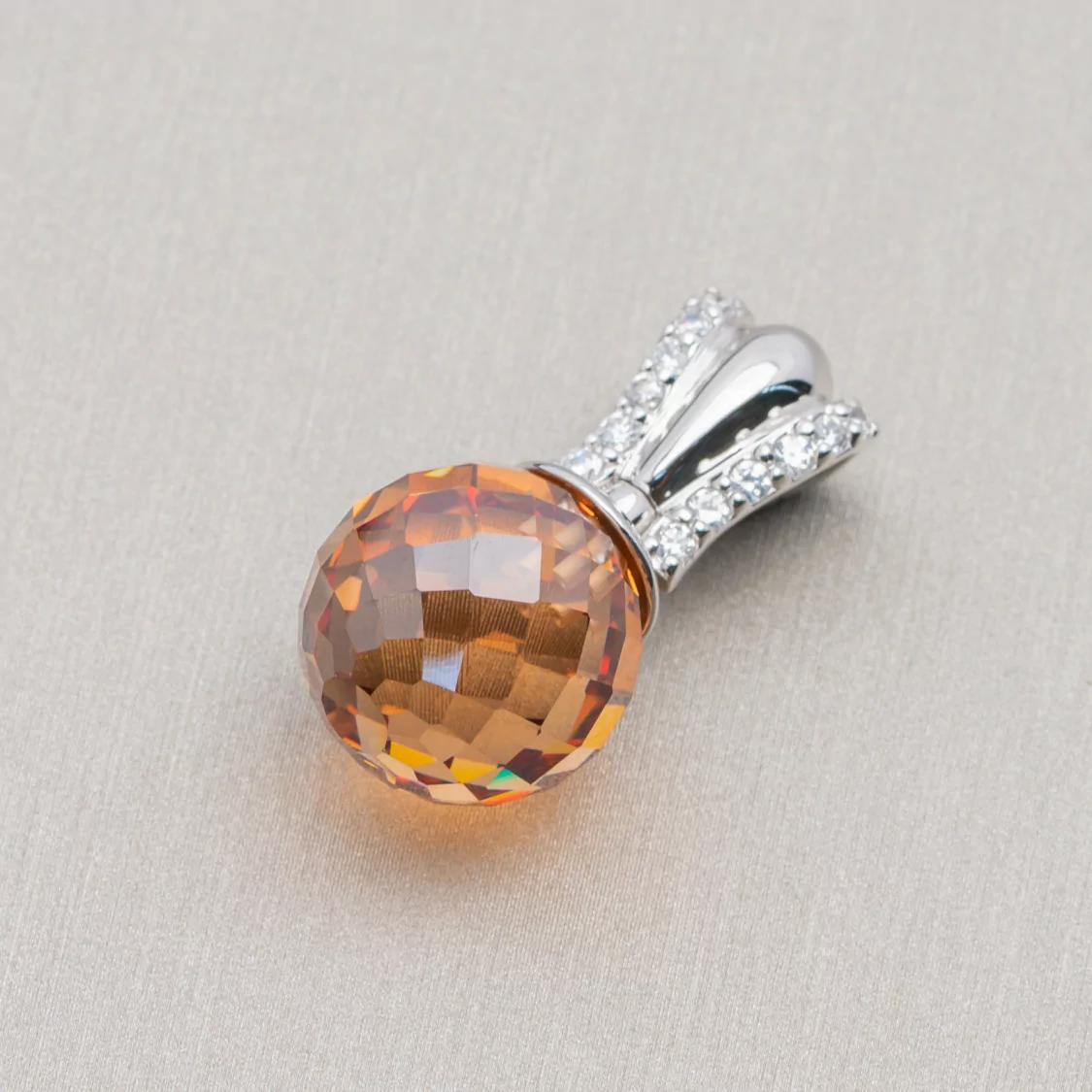 Ciondolo Pendente Di Argento 925 Con Zirconi Sfera Sfaccettato Arancio E Gancio Apribile 14x27mm-ARGENTO 925 DESIGN ITALY | Worldofjewel.com