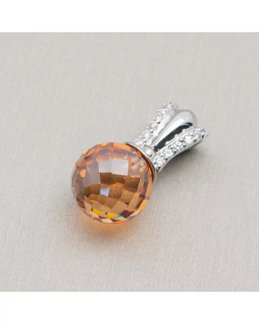 Ciondolo Pendente Di Argento 925 Con Zirconi Sfera Sfaccettato Arancio E Gancio Apribile 14x27mm-ARGENTO 925 DESIGN ITALY | Worldofjewel.com