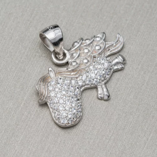 Pendentif en Argent Sterling 925 Avec Zircon Licorne 23x21mm 2pcs MOD3 Rhodié