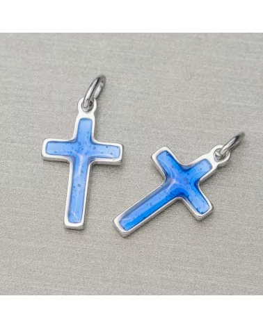 Ciondolo Pendente Di Argento 925 Croce Smaltata 10x16mm Rodiato 10pz Blu-ARGENTO 925 DESIGN ITALY | Worldofjewel.com