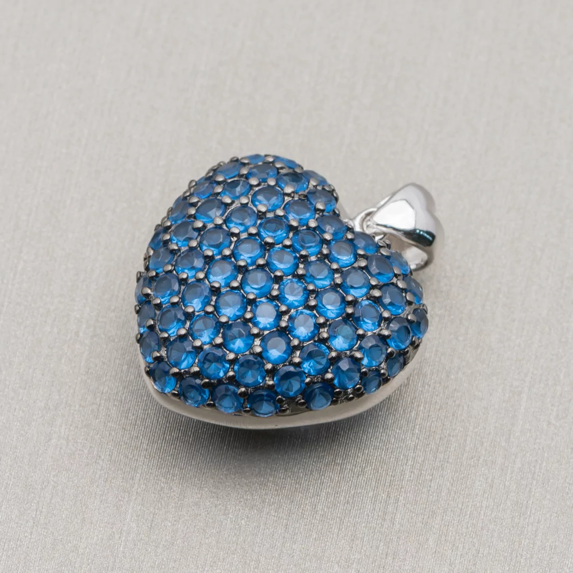 Ciondolo Pendente Di Argento 925 Cuore Con Zirconi 21x27mm Blu-ARGENTO 925 DESIGN ITALY | Worldofjewel.com