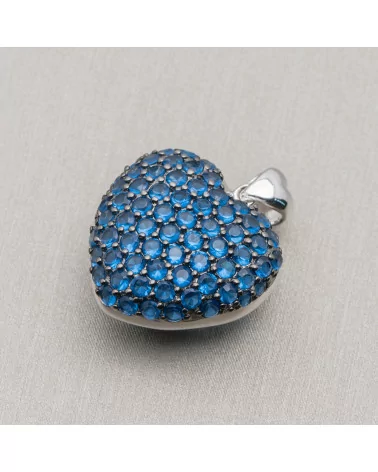 Ciondolo Pendente Di Argento 925 Cuore Con Zirconi 21x27mm Blu-ARGENTO 925 DESIGN ITALY | Worldofjewel.com