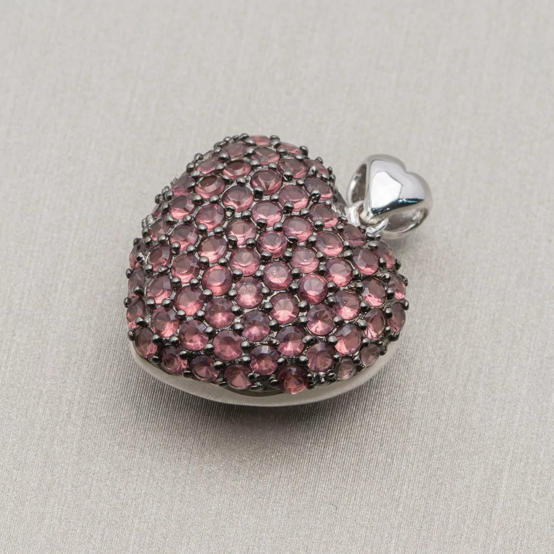 Ciondolo Pendente Di Argento 925 Cuore Con Zirconi 21x27mm Rosa-ARGENTO 925 DESIGN ITALY | Worldofjewel.com