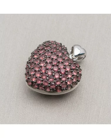 Ciondolo Pendente Di Argento 925 Cuore Con Zirconi 21x27mm Rosa-ARGENTO 925 DESIGN ITALY | Worldofjewel.com