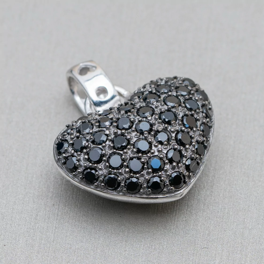 Ciondolo Pendente Di Argento 925 Cuore Con Zirconi Neri 22x24mm-ARGENTO 925 DESIGN ITALY | Worldofjewel.com