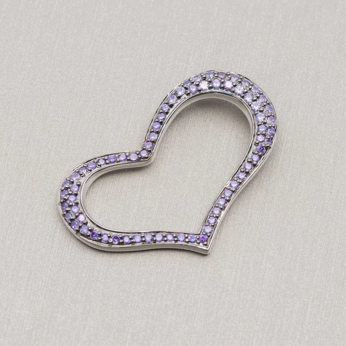 Ciondolo Pendente Di Argento 925 Cuore Forato Con Zirconi Viola 25x38mm-ARGENTO 925 DESIGN ITALY | Worldofjewel.com