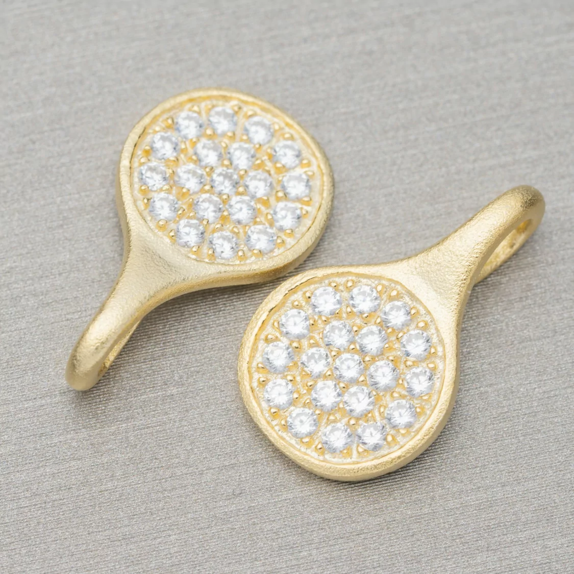 Ciondolo Pendente Di Argento 925 Drops Satinato 11,5x19,5mm Con Zirconi Incastonati 6pz Dorato-ARGENTO 925 DESIGN ITALY | Worldofjewel.com