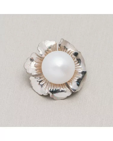 Ciondolo Pendente Di Argento 925 Fiore Con Perle Di Fiume 25mm-ARGENTO 925 DESIGN ITALY | Worldofjewel.com