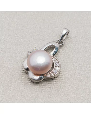 Ciondolo Pendente Di Argento 925 Perle Con Zirconi Pavè 14x26mm MOD.3 Rosa-ARGENTO 925 DESIGN ITALY | Worldofjewel.com