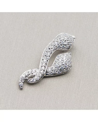 Ciondolo Pendente Di Argento 925 Serpenti Intrecciati Con Zirconi Pavè 14x30mm-ARGENTO 925 DESIGN ITALY | Worldofjewel.com