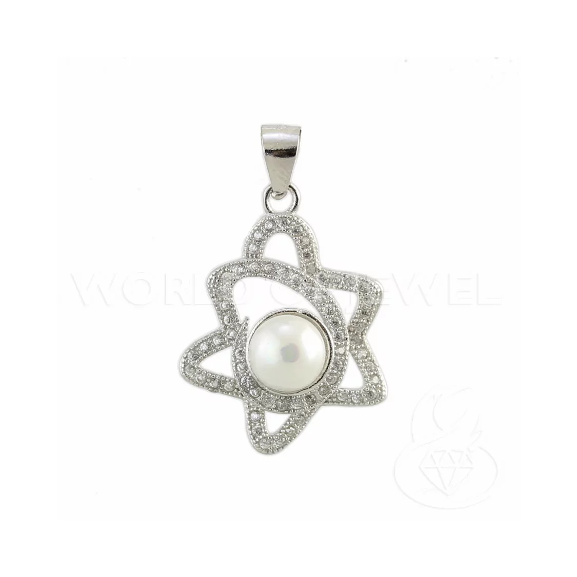 Ciondolo Pendente Di Argento 925 Stella Con Zirconi E Perle 18x26mm-ARGENTO 925 DESIGN ITALY | Worldofjewel.com