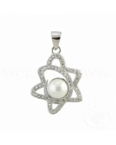 Ciondolo Pendente Di Argento 925 Stella Con Zirconi E Perle 18x26mm-ARGENTO 925 DESIGN ITALY | Worldofjewel.com