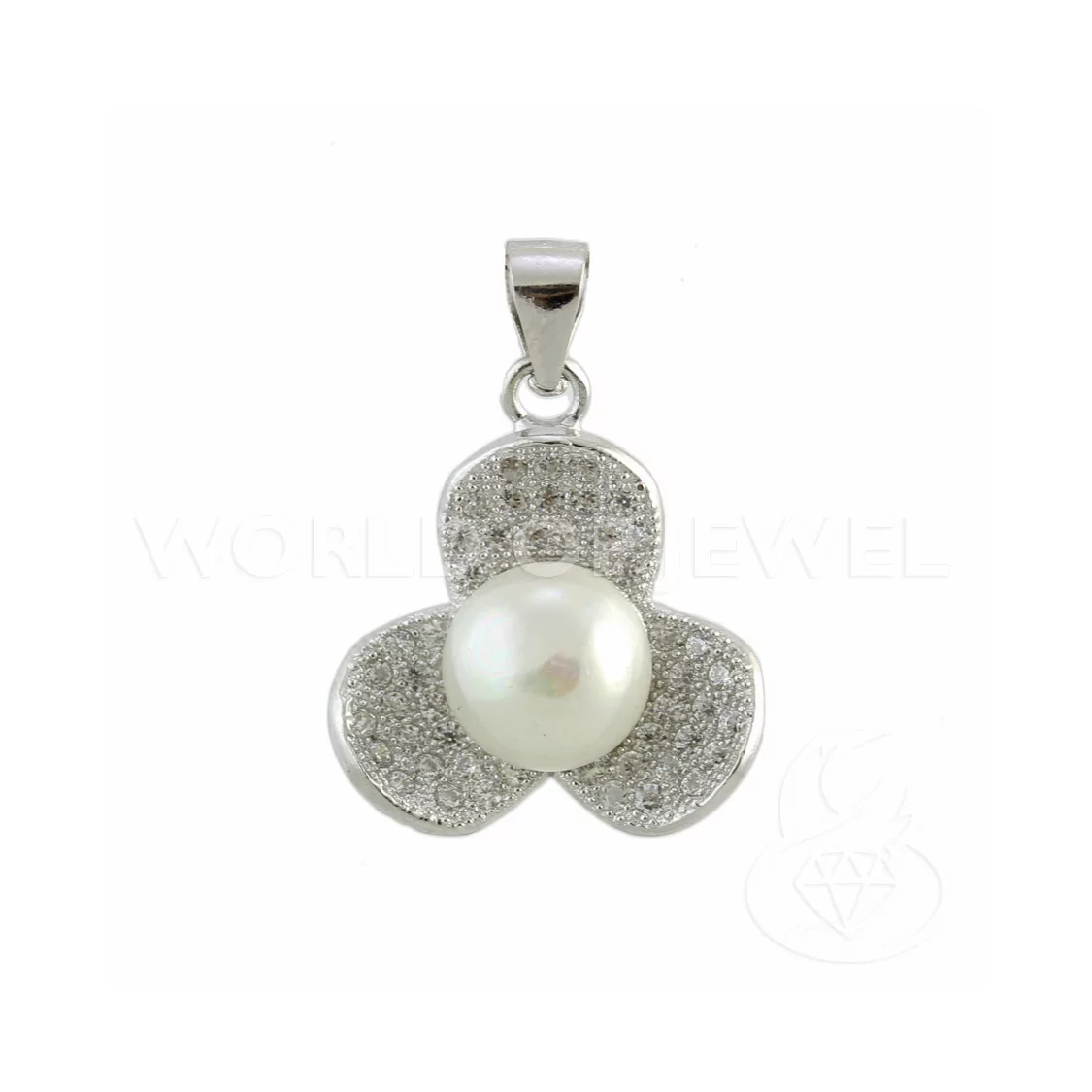 Ciondolo Pendente Di Argento 925 Trifoglio Con Zirconi E Perle 17x24mm-ARGENTO 925 DESIGN ITALY | Worldofjewel.com