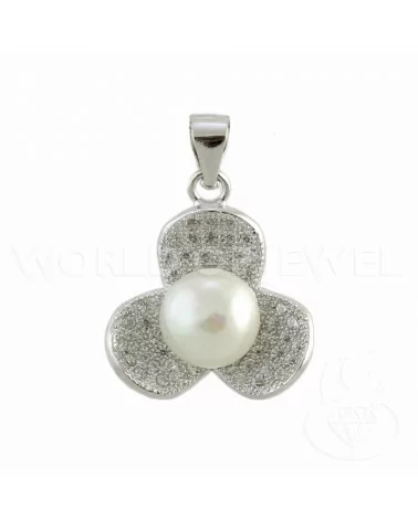 Ciondolo Pendente Di Argento 925 Trifoglio Con Zirconi E Perle 17x24mm-ARGENTO 925 DESIGN ITALY | Worldofjewel.com