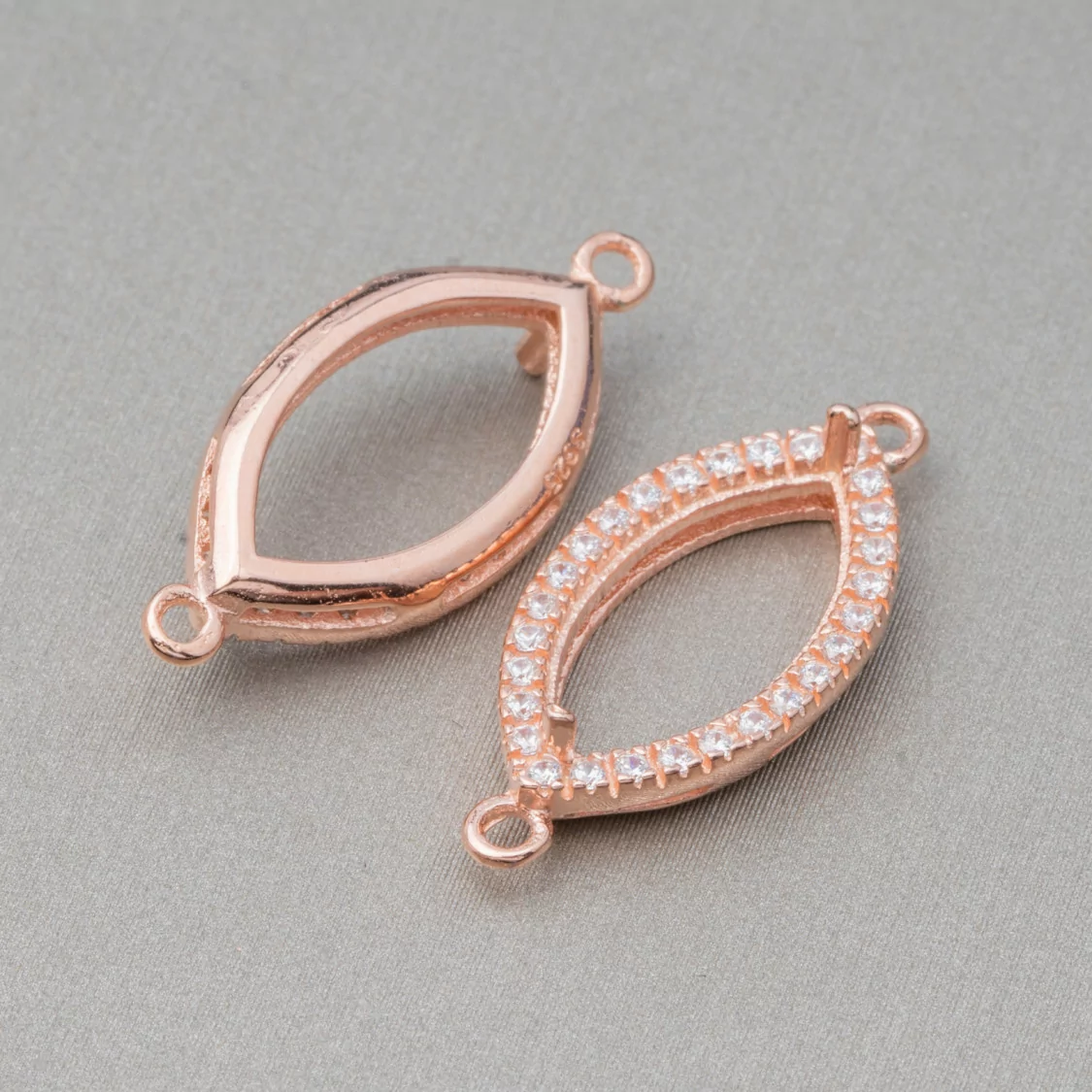 Componente Castone Di Argento 925 Connettore Con Zirconi Navetta 10x22mm Interno 7x13mm 6pz Oro Rosa- CABOCHON DI PIETRE DURE | Worldofjewel.com