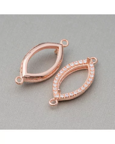 Componente Castone Di Argento 925 Connettore Con Zirconi Navetta 10x22mm Interno 7x13mm 6pz Oro Rosa- CABOCHON DI PIETRE DURE | Worldofjewel.com