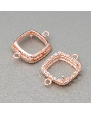 Componente Castone Di Argento 925 Connettore Con Zirconi Quadrato 13mm Interno 9mm 6pz Oro Rosa- CABOCHON DI PIETRE DURE | Worldofjewel.com