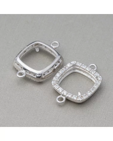 Componente Castone Di Argento 925 Connettore Con Zirconi Quadrato 13mm Interno 9mm 6pz Rodiato- CABOCHON DI PIETRE DURE | Worldofjewel.com