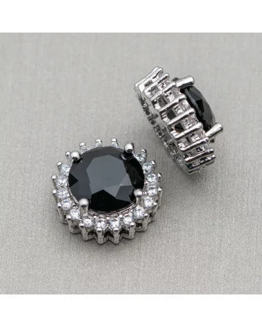 Componente Connettore Centrale Di Ottone Tondo Con Pietre 13mm 10pz Nero Rodiato-CONNETTORI CON STRASS | Worldofjewel.com