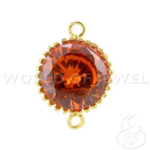 Connecteur Composant Argent 925 Oxyde de Zirconium Rond Cabochon 14mm 2pcs Doré Orange