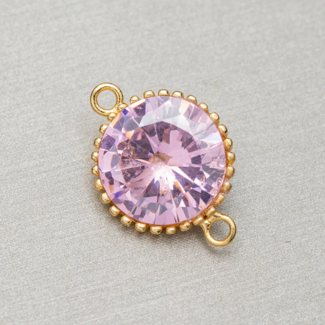 Componente Connettore Di Argento 925 Cabochon Cubic Zirconia Tondo 14mm 2pz Rosa E Dorato-CONNETTORI A CASTONE | Worldofjewel.com