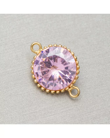 Componente Connettore Di Argento 925 Cabochon Cubic Zirconia Tondo 14mm 2pz Rosa E Dorato-CONNETTORI A CASTONE | Worldofjewel.com