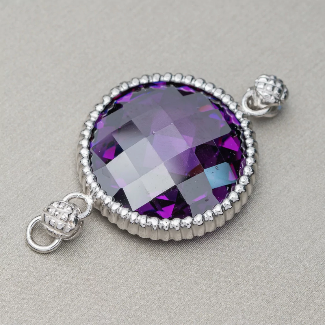 Componente Connettore Di Argento 925 Con Cubic Zirconia Viola Rodiato 22mm 1pz-CONNETTORI A CASTONE | Worldofjewel.com