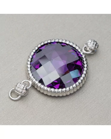 Componente Connettore Di Argento 925 Con Cubic Zirconia Viola Rodiato 22mm 1pz-CONNETTORI A CASTONE | Worldofjewel.com